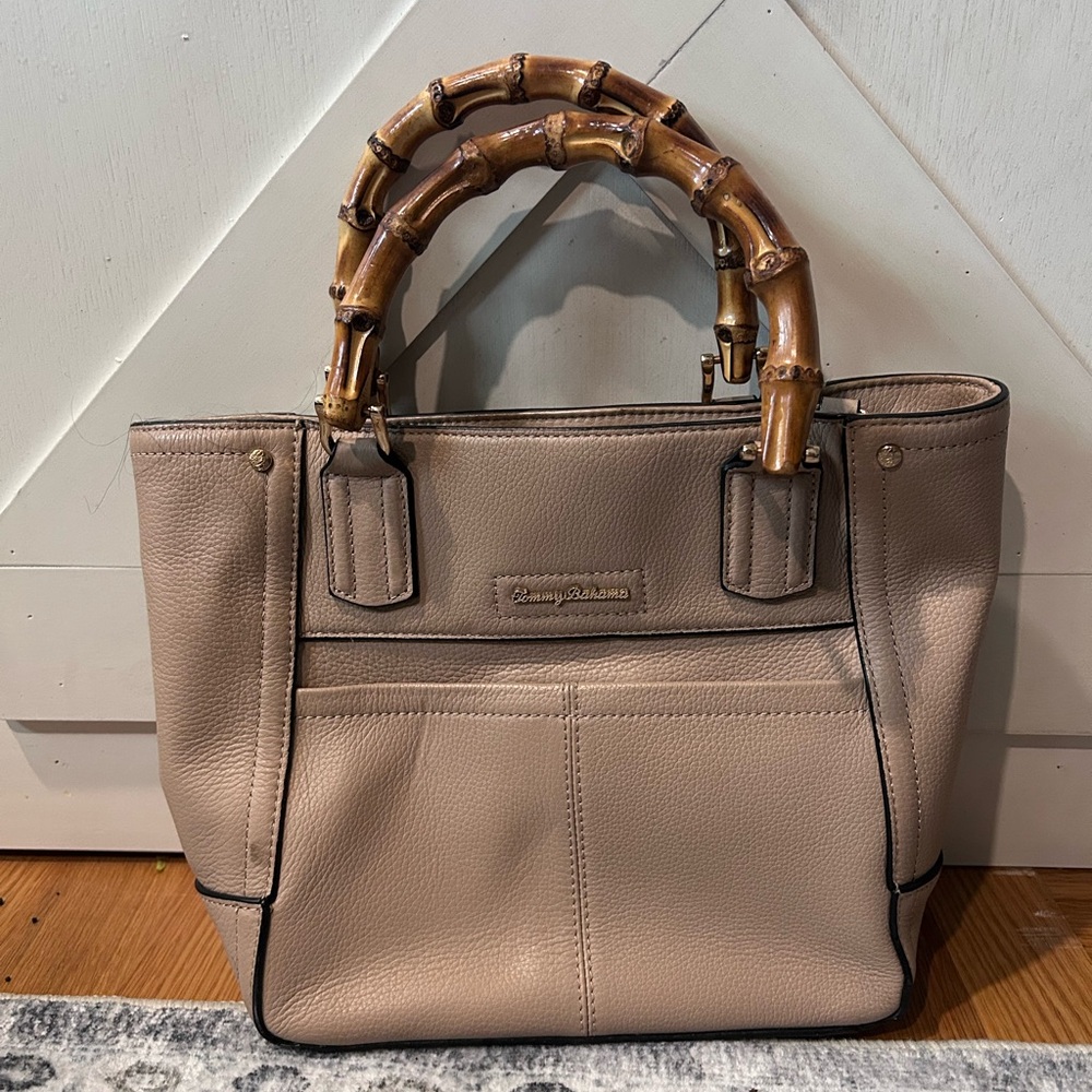 Tommy Bahama Tan Tote with Bamboo Handles